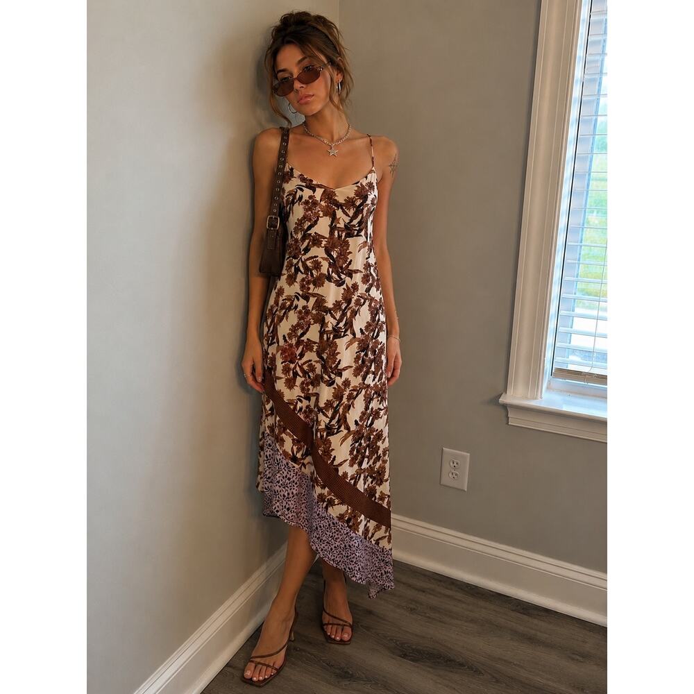 EST. 1946 Floral Slip Dress Boho Midi Sleeveless Asymmetrical Spaghetti Strap Sm